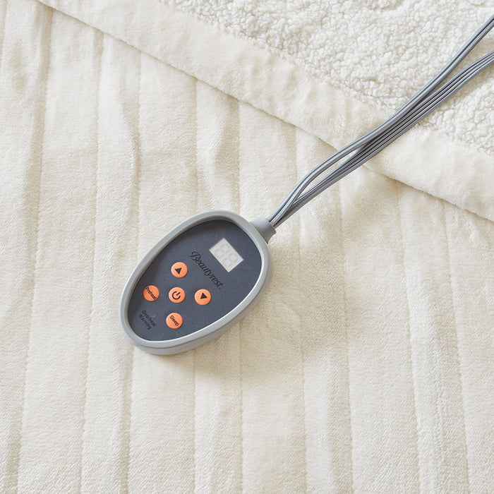 Heated Microlight To Berber - Queen Fabric Blanket - Ivory