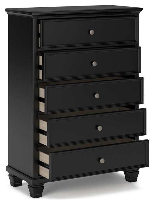 Lanolee - Black - Five Drawer Chest - Simple Home Plus