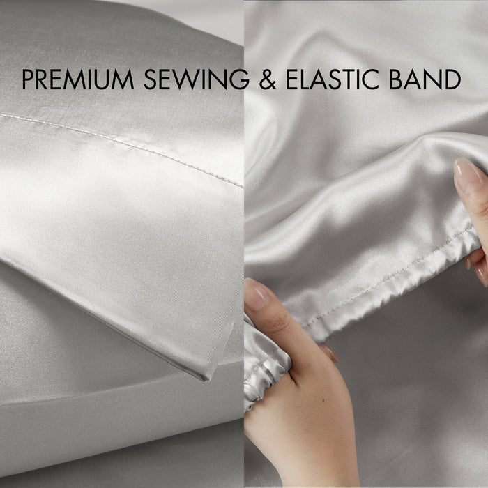 Satin - 4 Piece Twin Luxury Sheet Set - Light Gray - Simple Home Plus