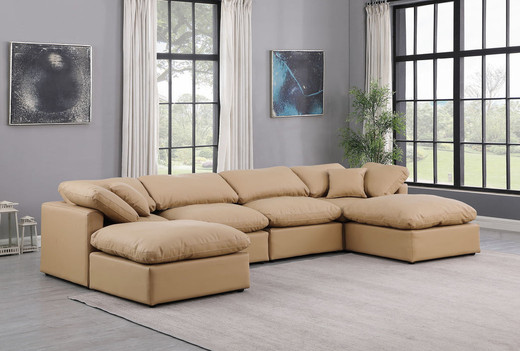 Indulge - Faux Leather 6 Piece Modular Double Chaise Sectional - Tan - Simple Home Plus