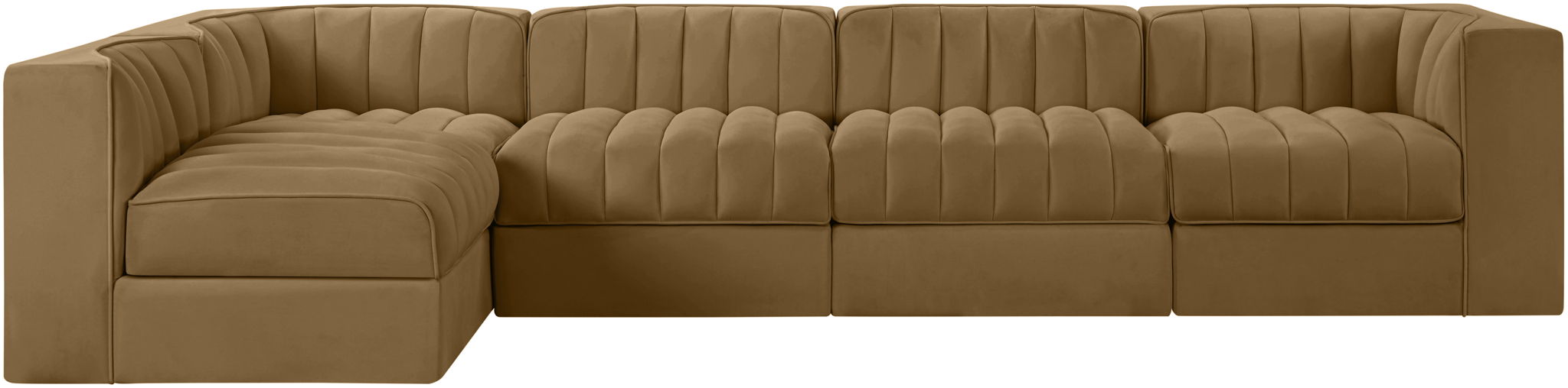 Rummi - Velvet Performance Fabric Upholstered 5 Piece Modular Sectional, L-Shaped (Right) - Simple Home Plus