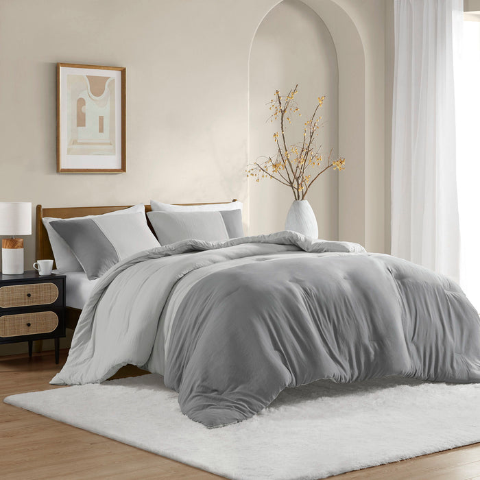 Miro - King/California King Soft Washed Block Comforter Set - Gray
