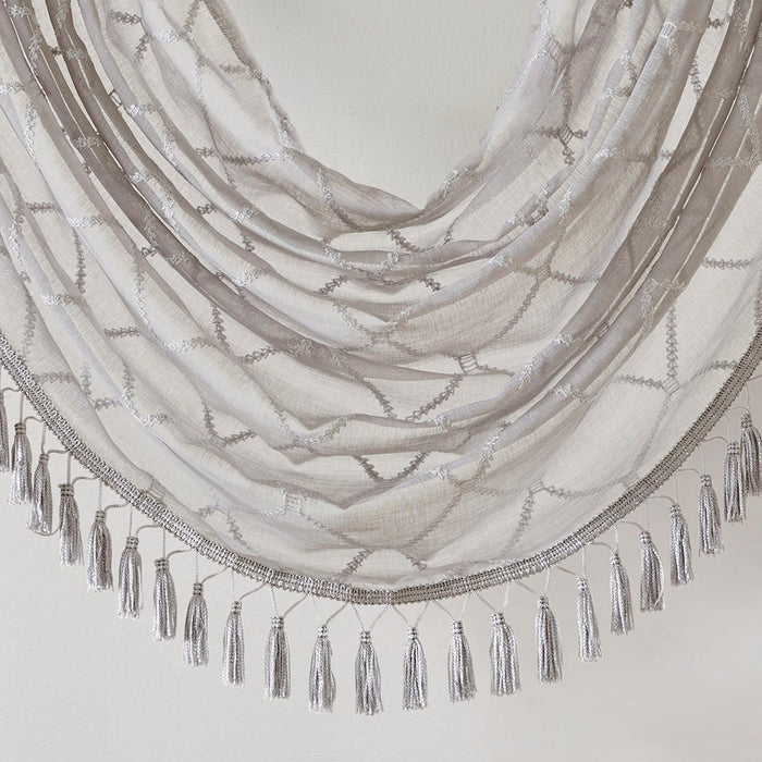 Irina - Diamond Sheer Embroidered Waterfall Valance - Gray - Simple Home Plus