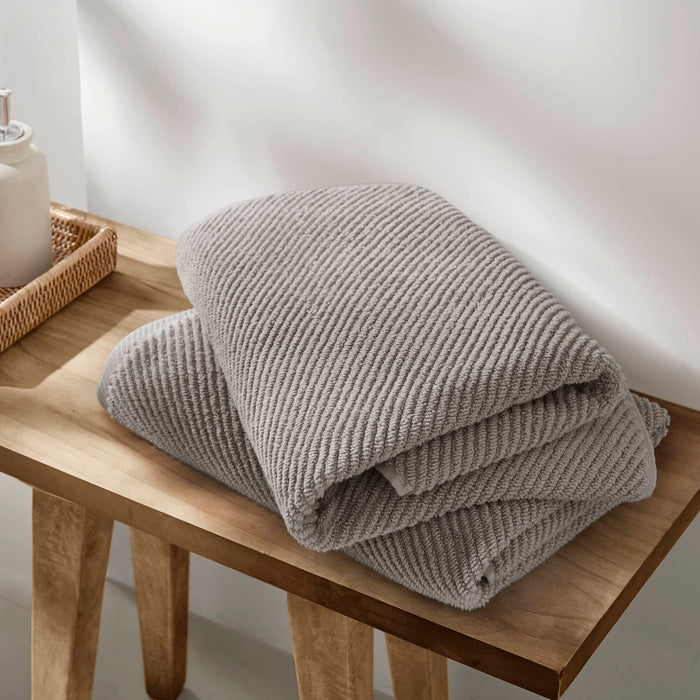 Diagonal Ribbed - 4 Piece Bath Towels Set - Gray - Simple Home Plus