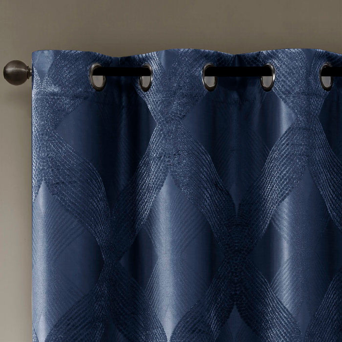 Bentley - 95" Ogee Knitted Total Blackout Panel - Navy - Simple Home Plus