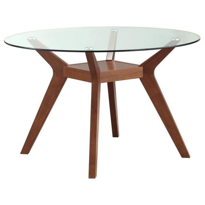 Paxton - 5 Piece Round Glass Top Dining Table Set - Nutmeg - Simple Home Plus