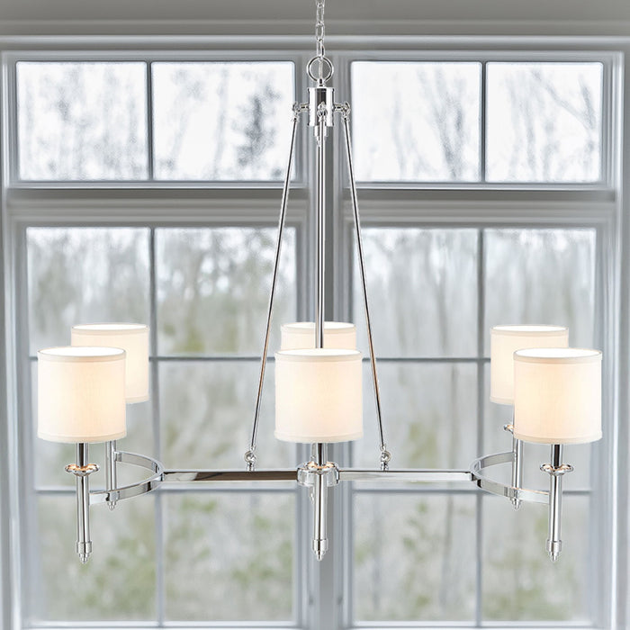 Elegenza - 6-Light Chandelier With Fabric Drum Shades - Chrome - Simple Home Plus