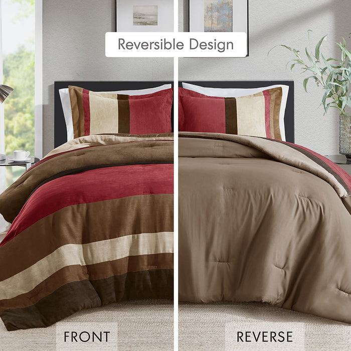 Boulder Stripe - King/California King Pieced Comforter Set - Brick - Simple Home Plus