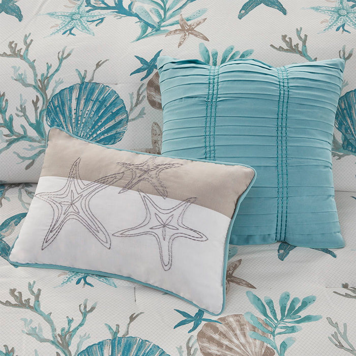Pebble Beach - 7 Piece Cotton Sateen Comforter Set - Aqua - Simple Home Plus
