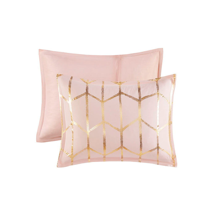 Raina - Metallic Printed Comforter Set - Blush / Gold - Simple Home Plus