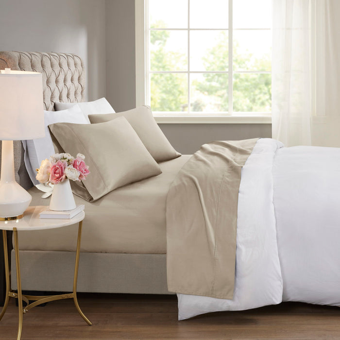600 Thread Count - Cooling Cotton Blend 4-Piece Sheet Set - Khaki - Simple Home Plus