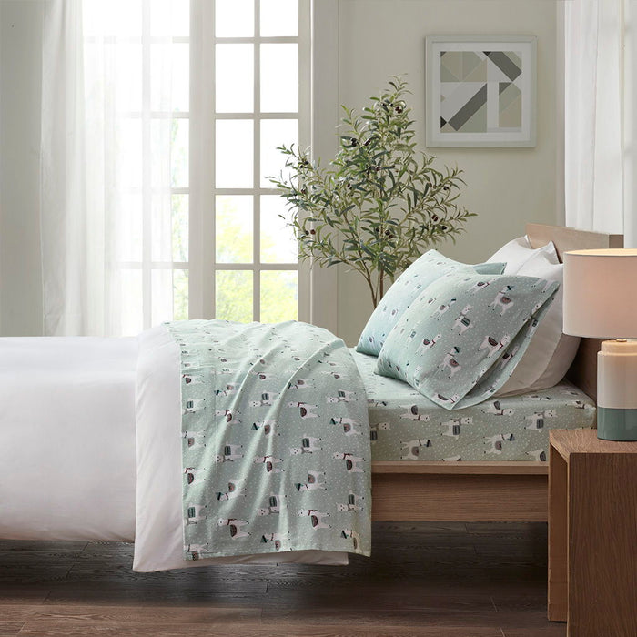 Cozy Flannel - Twin 100% Printed Sheet Set - Seafoam Llama