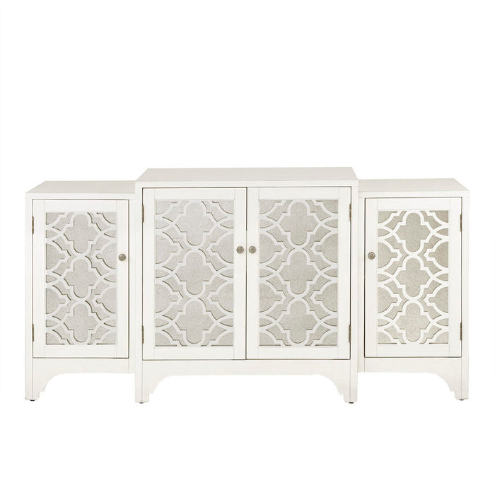 Verona - Dining Buffet Server Quaterfoil Design Kitchen Storage Cabinet With Mirrored Doors - Cream - Simple Home Plus