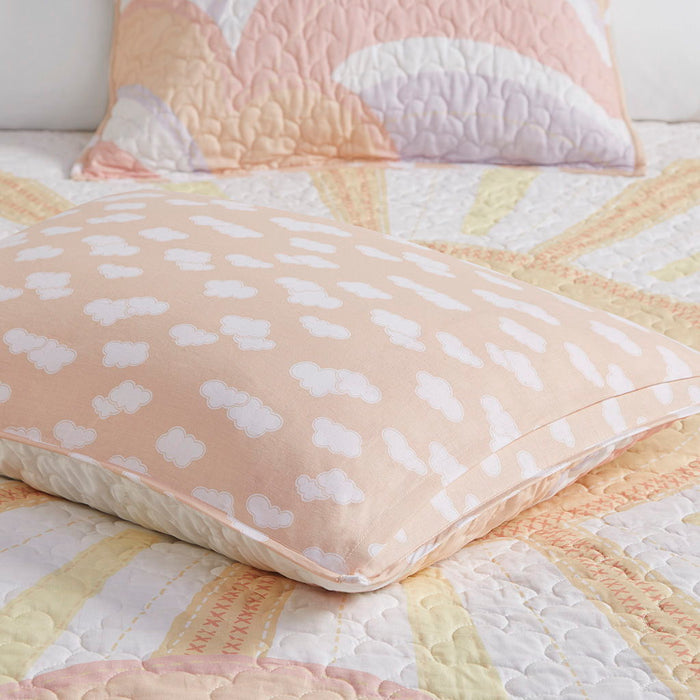 Dawn - Twin Sunshine Printed Reversible Coverlet Set - Yellow / Coral