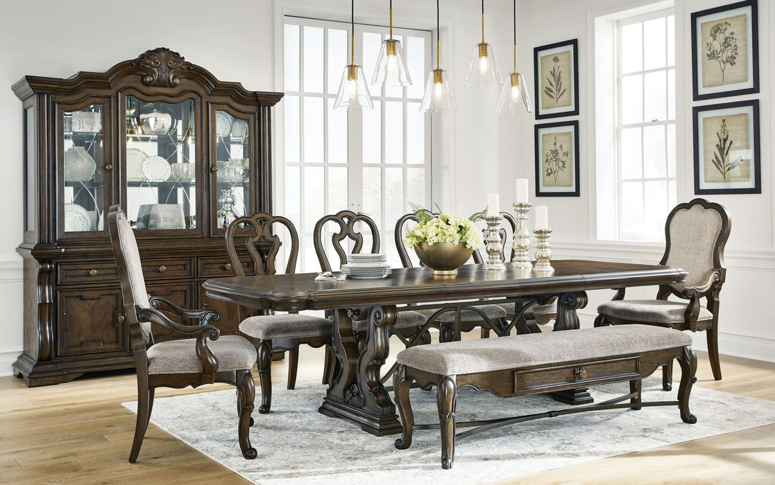 Maylee - 11 Pc. - Dining Extension Table, 4 Side Chairs, 2 Arm Chairs, Storage Bench, Buffet And Hutch - Dark Brown - Simple Home Plus