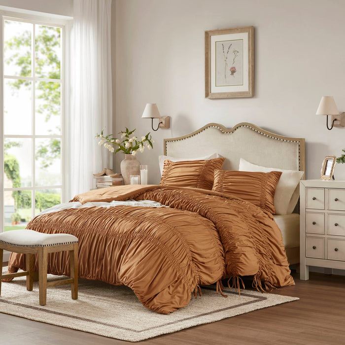 Mia - 3 Piece Queen Comforter Set - Brown - Simple Home Plus