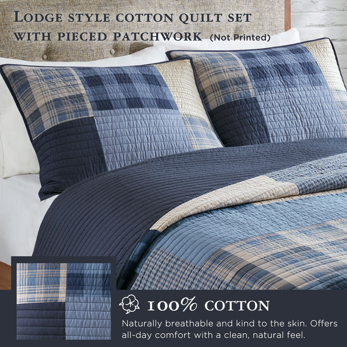 Winter Hills - Oversized Twin Cotton Quilt Set - Blue - Simple Home Plus