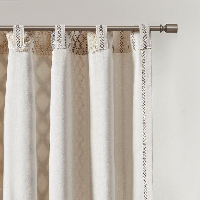 Imani - Cotton Printed Curtain Panel With Chenille Stripe And Lining - Ivory - Simple Home Plus