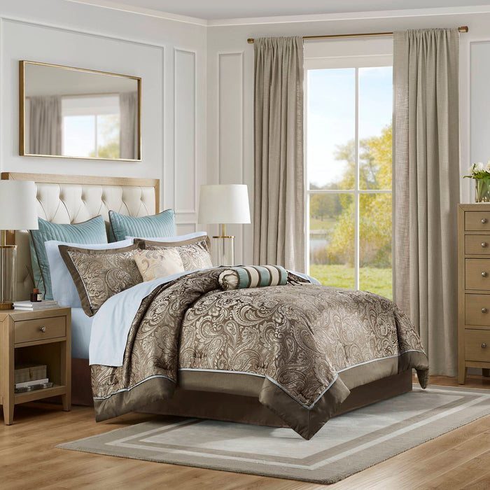 Aubrey - California King Complete Bed (Set of 12) - Blue / Brown - Simple Home Plus