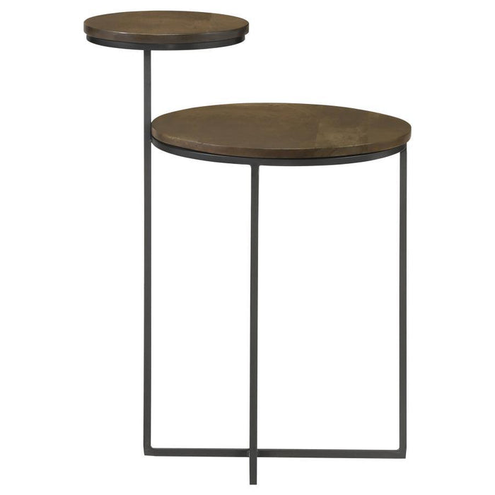Yael - Round Mango Wood Accent Side Table - Natural And Gunmetal - Simple Home Plus