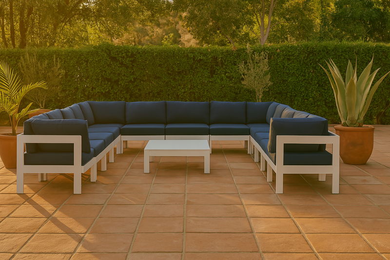 Nizuc - Outdoor Patio 13 Piece Modular Sectional With White Frame