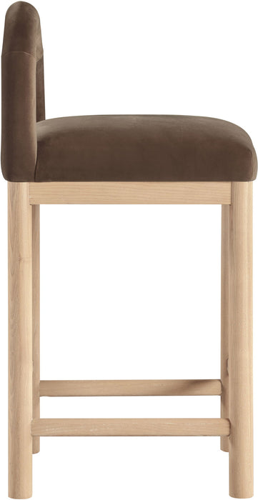 Conrad - Velvet Counter Stool With Natural Legs - Simple Home Plus