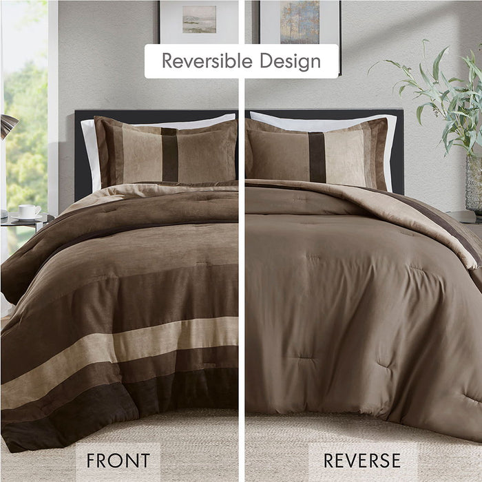 Boulder Stripe - Twin/Twin Long Pieced Comforter Set - Brown - Simple Home Plus