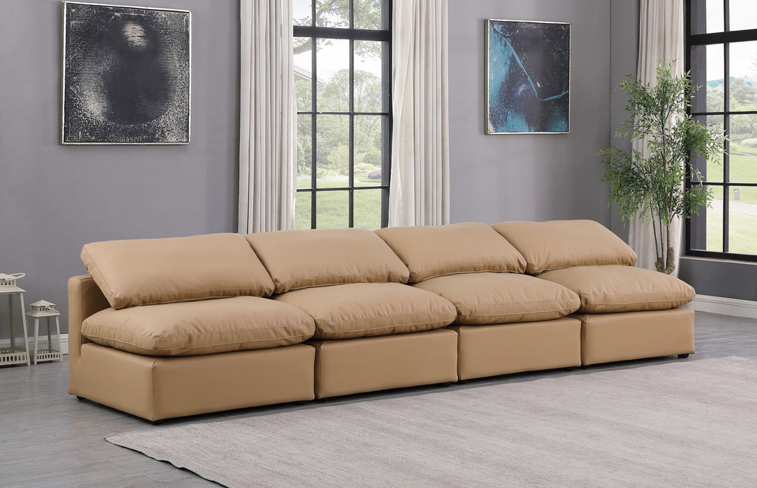 Indulge - Faux Leather 4 Piece Modular Armless Sofa - Tan - Simple Home Plus
