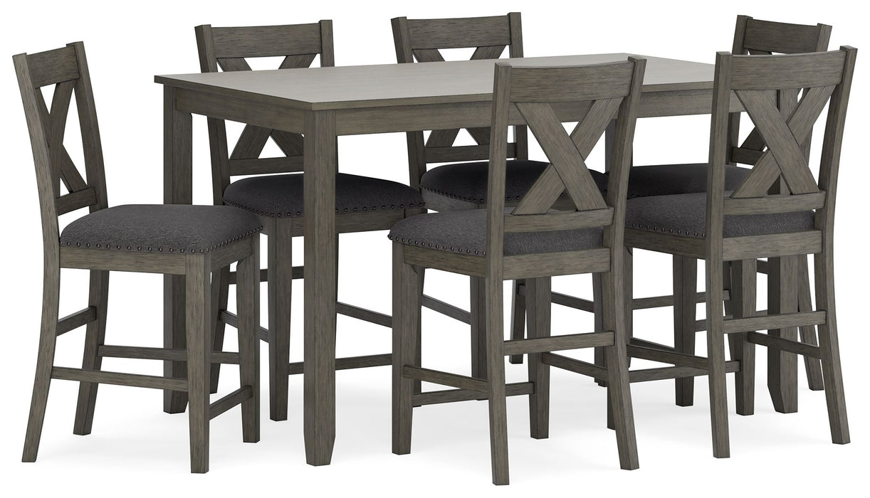 Caitbrook - Gray - Rect Drm Counter Table Set (Set of 7) - Simple Home Plus