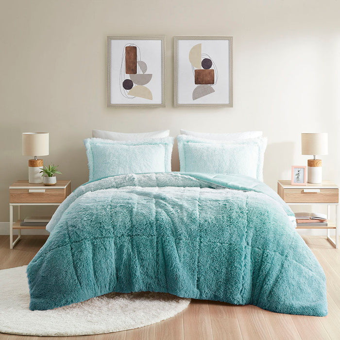 Brielle - King Ombre Shaggy Long Comforter Mini Set - Blue - Simple Home Plus