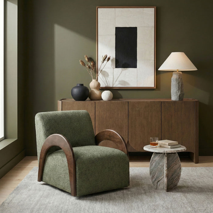 Neria - Chenille Fabric Upholstered Swivel Accent Chair - Painted Brown Base - Simple Home Plus