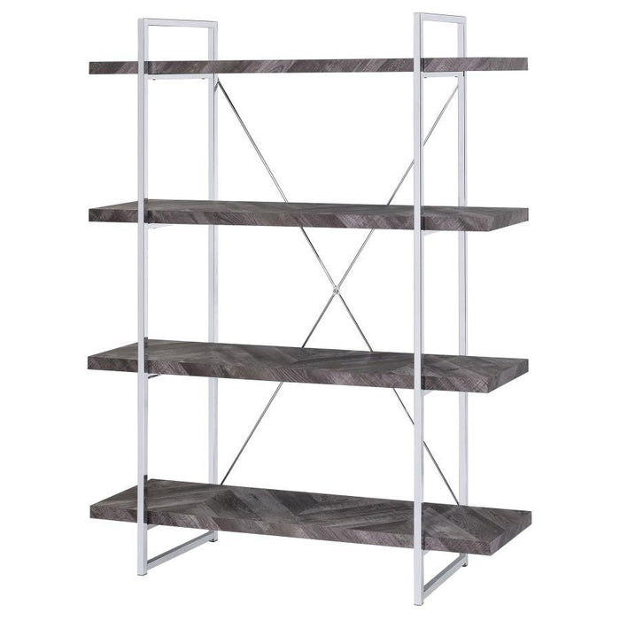 Grimma - 4-Shelf Bookshelf - Rustic Gray And Chrome - Simple Home Plus