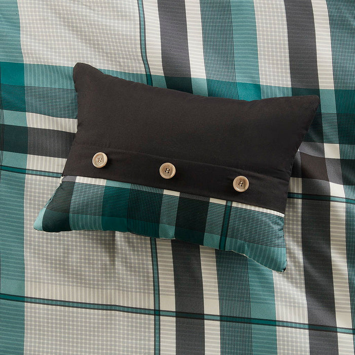 Robbie - 9 Piece Full Plaid Comforter Set With Bed Sheets - Teal / Black - Simple Home Plus