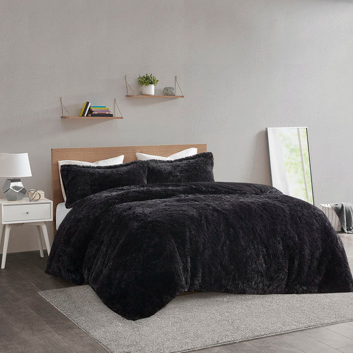 Malea - King Shaggy Duvet Cover Set - Black - Simple Home Plus