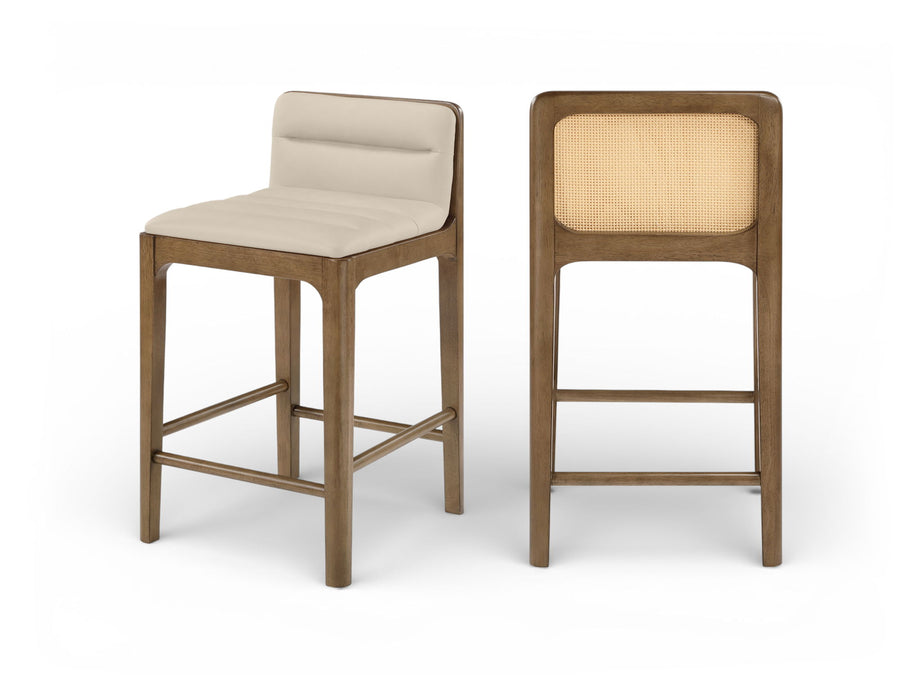 Ellis - Vegan Leather Upholstered Counter Stool (Set of 2) - Brown Base - Simple Home Plus