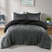 Mira - 3 Piece Full/Queen Crushed Velvet Sherpa Reversible Comforter Set - Charcoal - Simple Home Plus