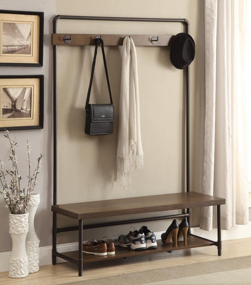 Alise - Hall Tree With 5 Coat Hooks - Chestnut And Dark Bronze - Simple Home Plus