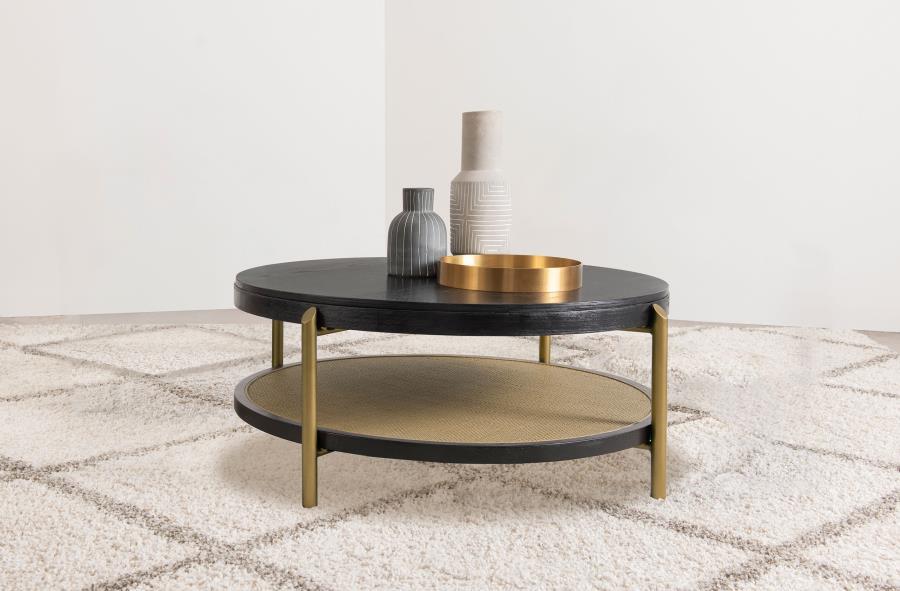 Arini - Round Coffee Table With Storage Shelf - Simple Home Plus