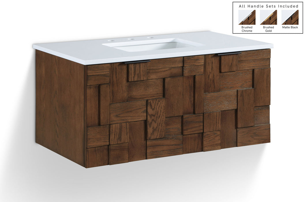 Leonardo - Engineered Stone And Solid Wood 24" Wall Mounted Bathroom Vanity - Simple Home Plus