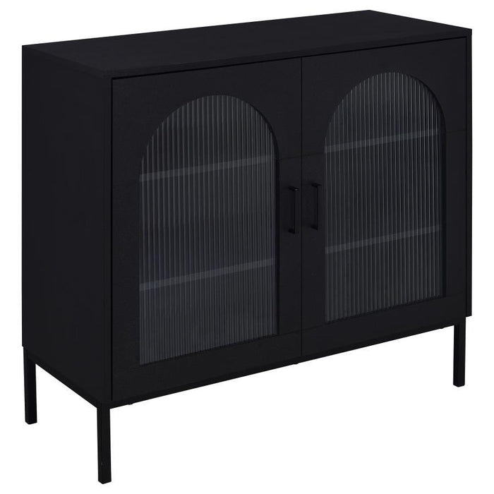 Jess - 2-Door Arched Fluted Glass Accent Cabinet - Black - Simple Home Plus