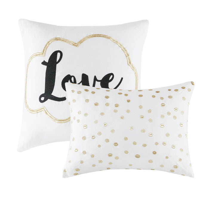 Raina - Twin Metallic Printed Comforter Set - Ivory / Gold - Simple Home Plus