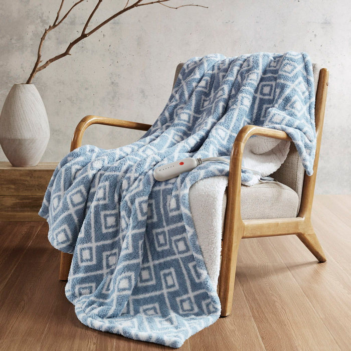 Amira - Dream Soft Heated Throw - Blue Geo - Simple Home Plus