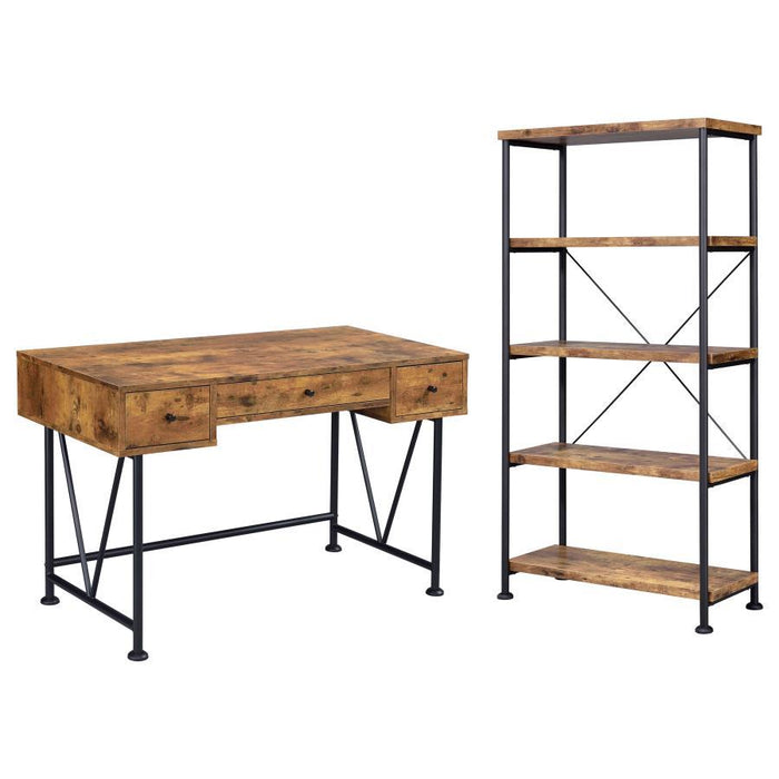 Analiese - 2 Piece Computer Desk Bookcase Set - Rustic Nutmeg - Simple Home Plus