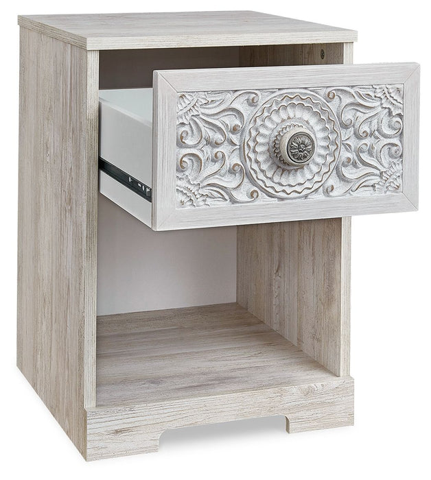 Paxberry - One Drawer Night Stand - Open Cubby - Whitewash - Simple Home Plus