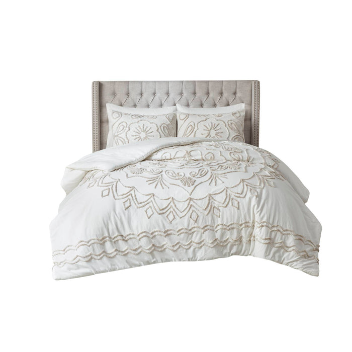 Violette - 3 Piece Tufted Comforter Set - Ivory / Taupe