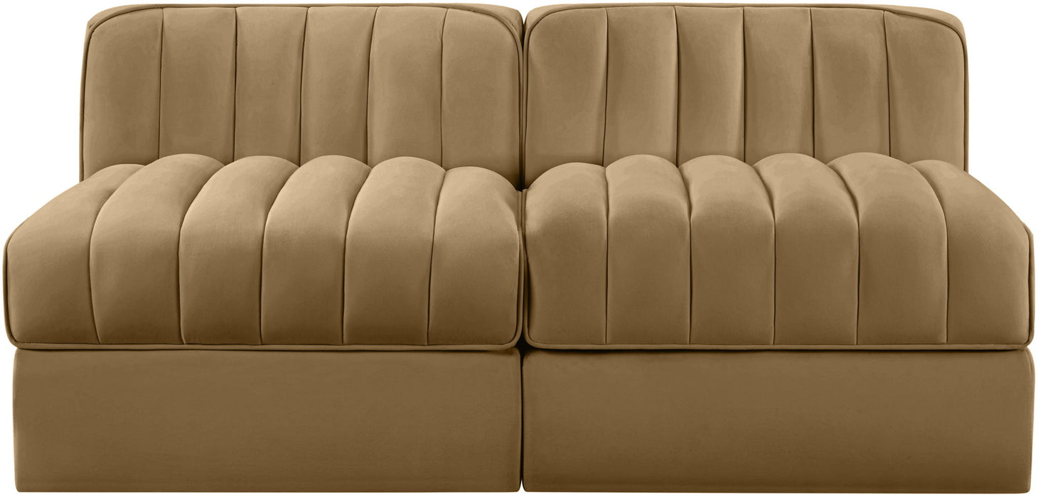 Rummi - Velvet Performance Fabric Upholstered 2 Piece Modular Armless Loveseat - Simple Home Plus