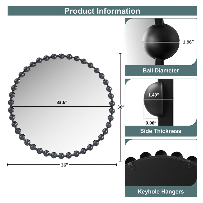 Marlowe - 36" Round Wall Decor Mirror - Black - Simple Home Plus