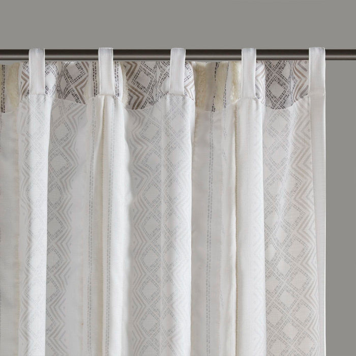 Ebby - Poly Printed Curtain Panel With Tufted Stripe (Set of 2) - White / Taupe - Simple Home Plus