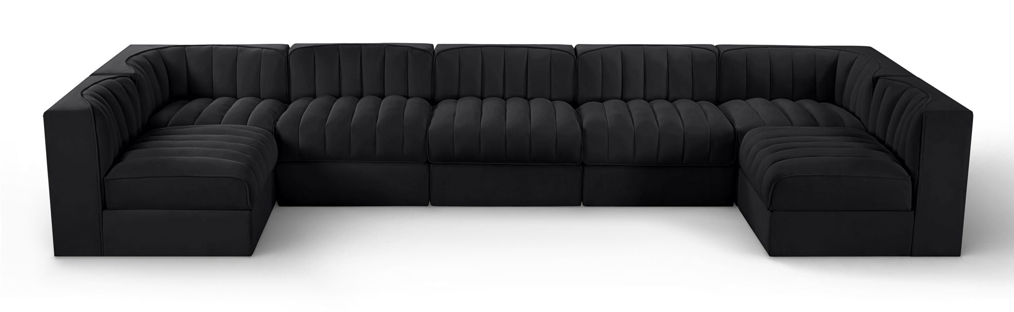 Rummi - Velvet Performance Fabric Upholstered 7 Piece Modular Sectional (With 2 Corner Chairs) - Simple Home Plus