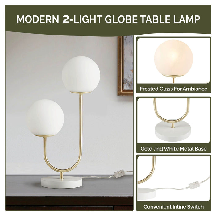 Zusa - Metal 2 Light Globe Table Lamp - Gold / White - Simple Home Plus